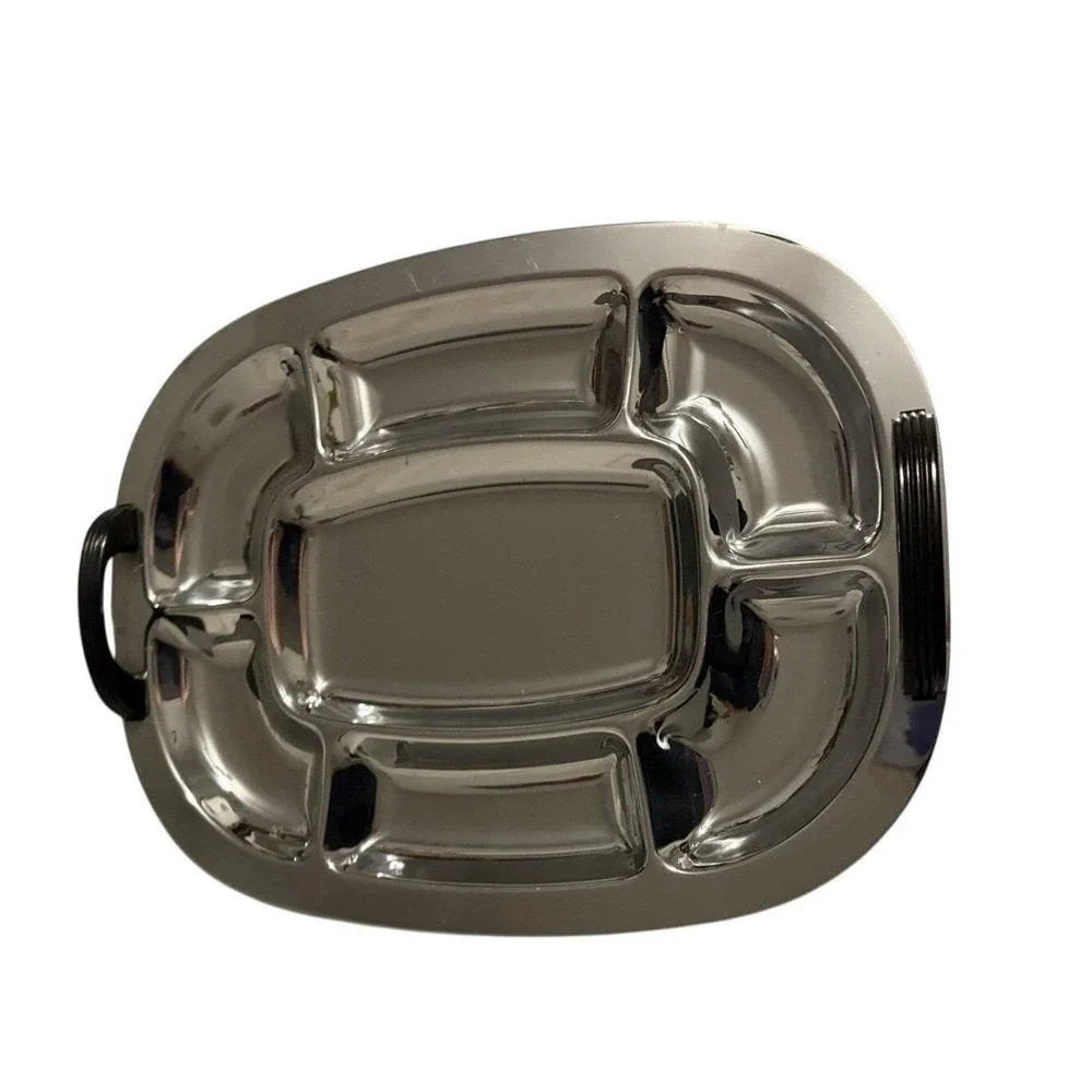 Forma Ware Vintage Divided Serving Tray Chrome Solid‎ Brass Art Deco MCM Oval
